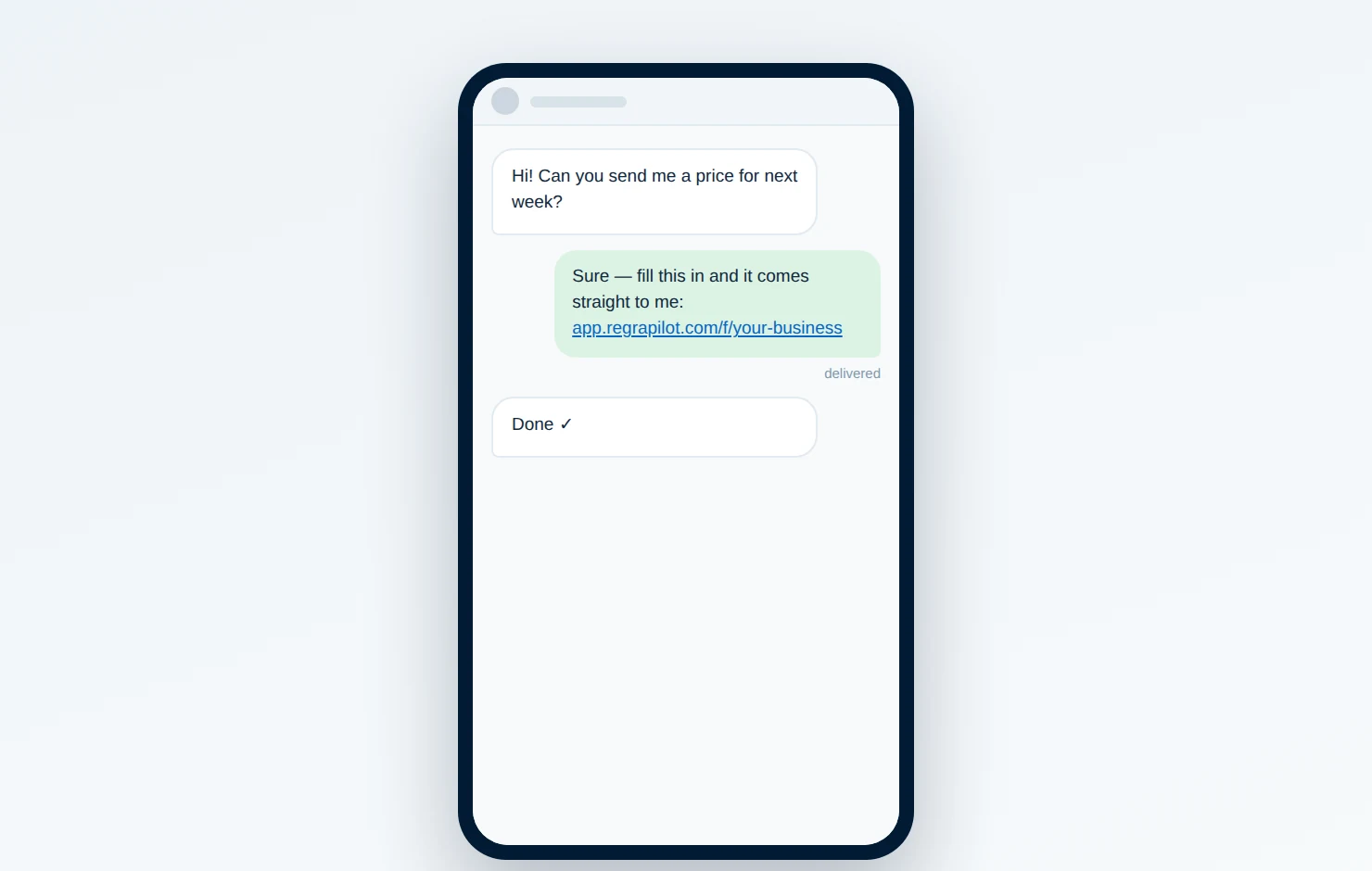 Uma mensagem de texto com um link curto para o formulário